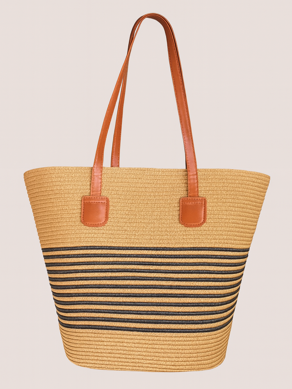 Fermuarlı Hasır Çanta Siyah Çizgili