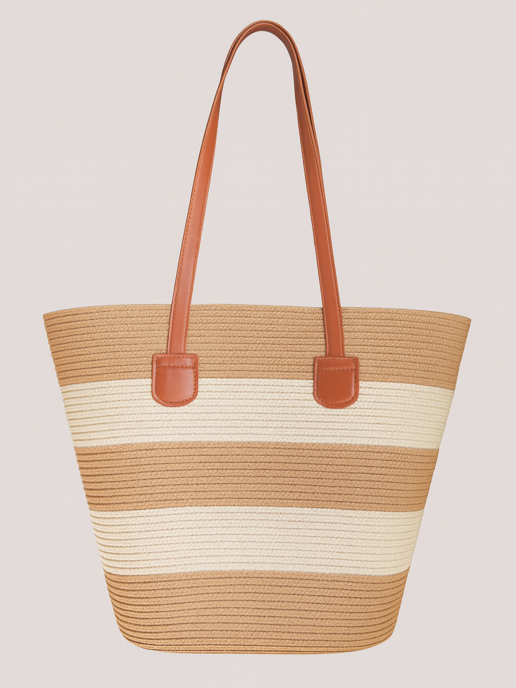 Fermuarlı Hasır Çanta Beyaz Çizgili